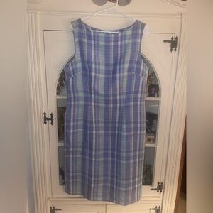 Elegant Blue and Purple Plaid Midi Dress